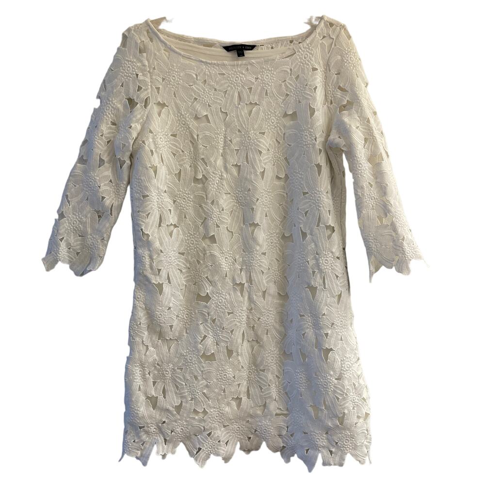 Felicity & Coco White Cut Out Shift Dress Floral Lined Above Knee Size MP